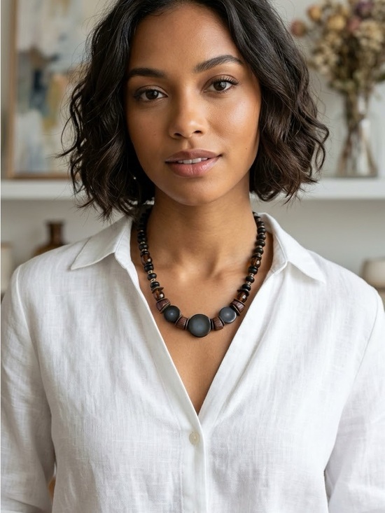 BOHO CHIC Jewelry - Matte Black and Brown Beaded Boho Necklace - Women Jewelry